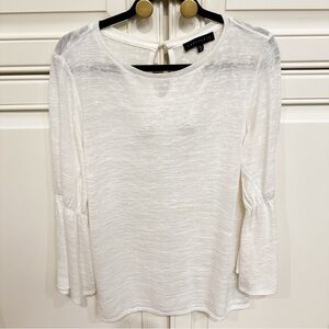 Sanctuary Women’s‎ White Textured Bell Long Sleeve Blouse Rayon Blend Semi Sheer